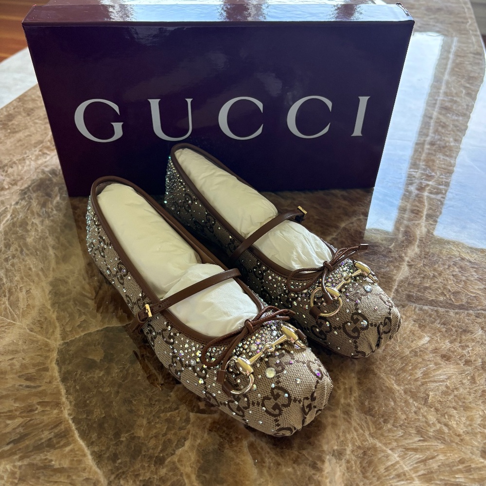 Authentic Gucci GG Crystal Ballet Flats